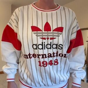 Adidas Red and White Crewneck Sweater
